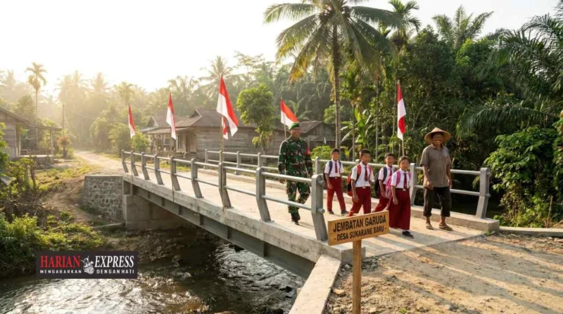 TNI Builds Garuda Bridge in North Labuhanbatu, Enhancing School Access and Economy