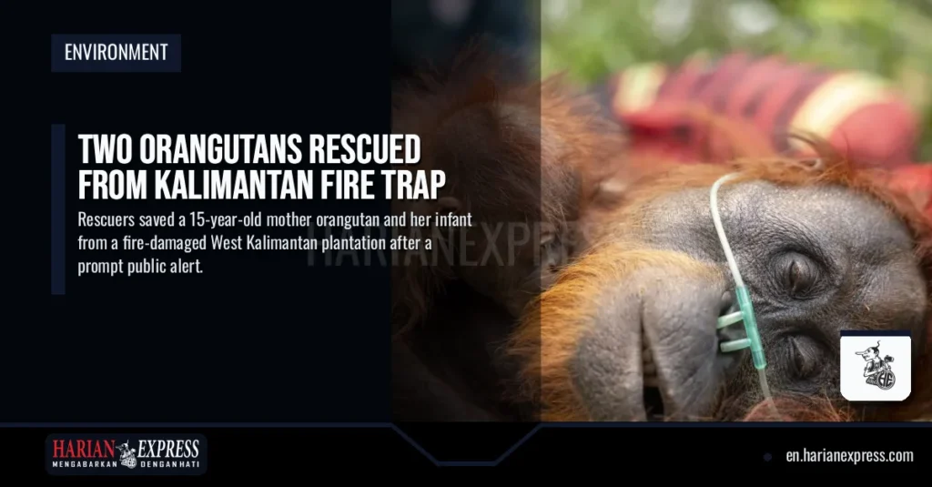 Two Orangutans Rescued from Kalimantan Fire Trap